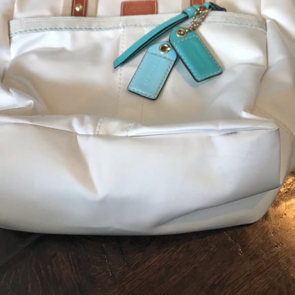 Coach white and blue zip tote with monogram lining - Picture 7 of 8